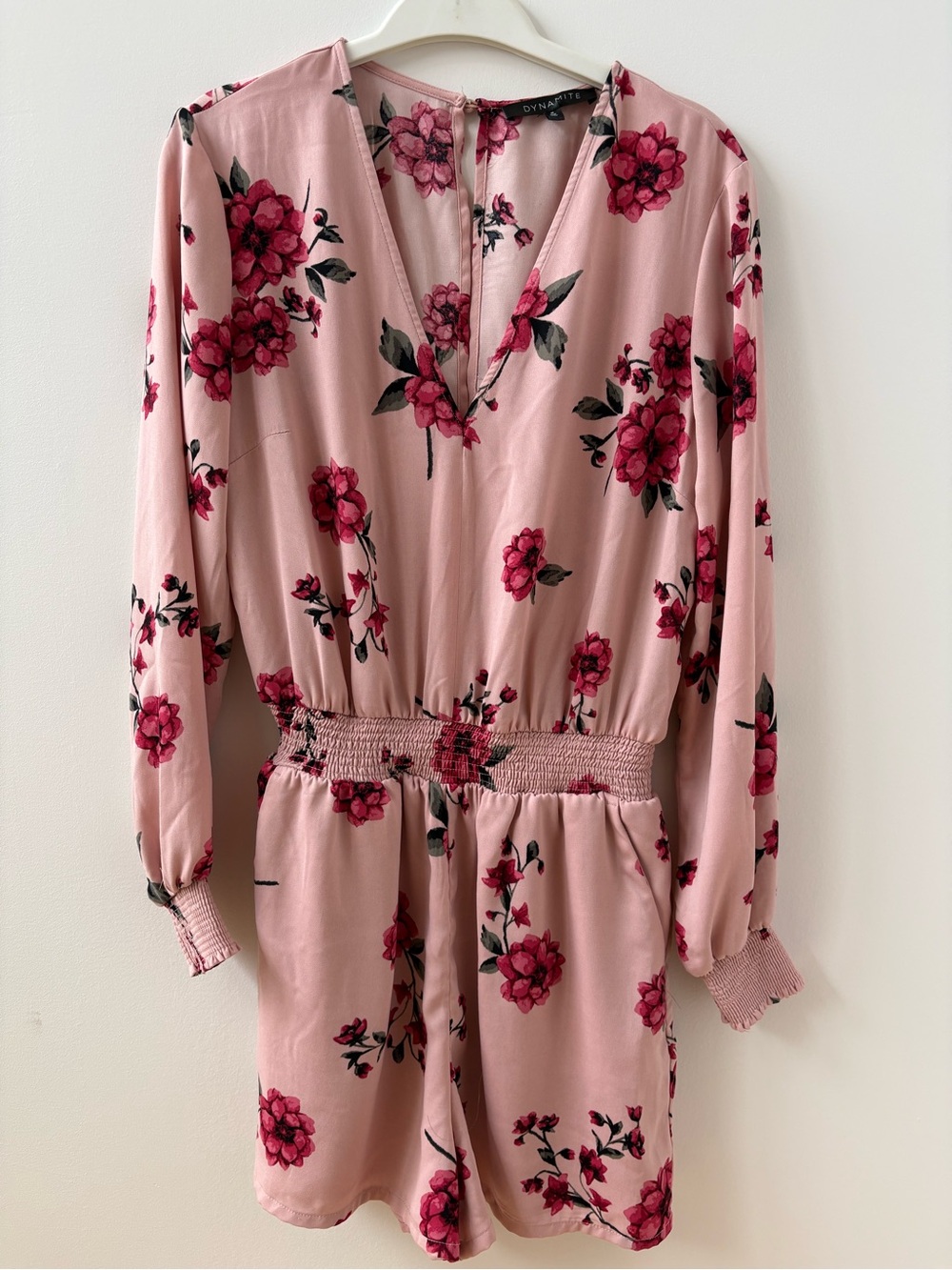 Dynamite Blush Pink Floral Long-Sleeve Romper